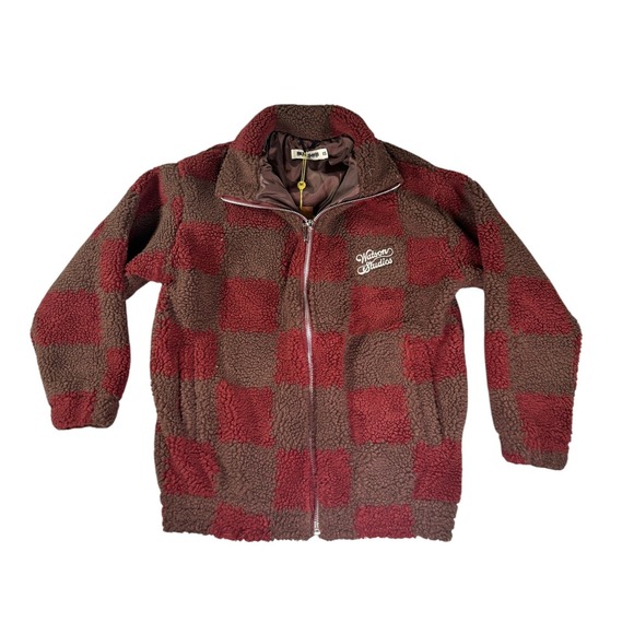 Watson Studios Other - Watson Studios Sherpa Jacket Teddy Bear Checkered Brown Red Full Zip XS NEW